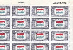 MNH feuille complète de 1943 Overrun Nations' Luxembourg, Scott #912**
