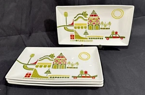 4 Crate & Barrel Julia Rothman Christmas Appetizer Plate Tray MCM Folk Art Yule - Picture 1 of 2