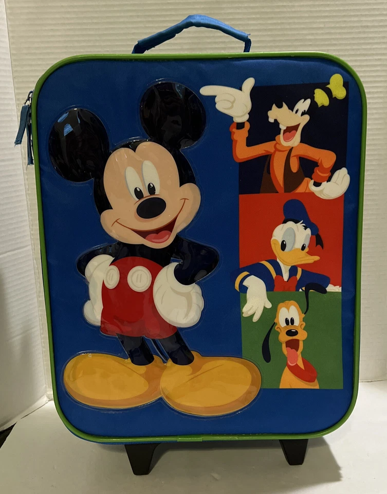 Maleta con ruedas para niños Disney Mickey azul y verde Disney World Trip Travel Foto 1 de 4