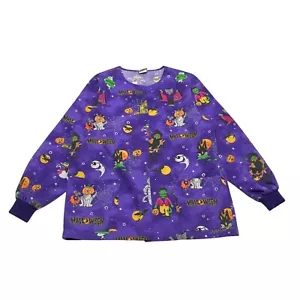 Simply Basic | Purple Long Sleeve Halloween Theme Scrub Top | Women’s Size M - Picture 1 of 11