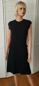 VTG 1960 LBD Black Knit Cap Sleeve 100% Zephyr Wool Dress Made Hong Kong Sz 12 - Picture 1 of 12