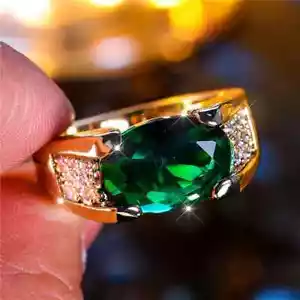 Eleganter Herren-Verlobungsring Ehering Größe 6-12 grün CZ mit 18 K Goldfüllung Geschenk - Bild 1 von 6