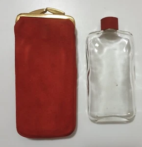 ❤Ladies Vintage Hip flask In Red Suede Purse w Original Box - Made in England - Picture 1 of 10