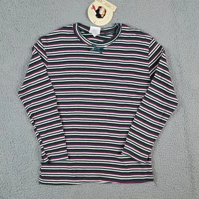 Vintage 90s Preppy Striped Bow Girls Size 8 Retro Long Sleeve T Shirt Cute Top - Image 1 of 4
