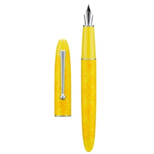 Penna stilografica C3 giallo brillante, pennino morbido fine, nodo cinese, scatola in metallo - Foto 1 di 9