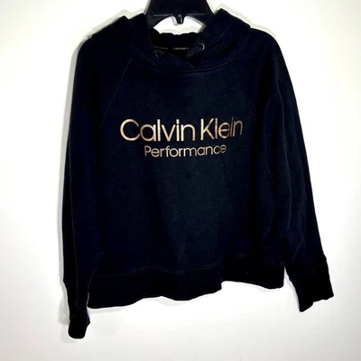 Calvin Klein Cropped Black Hoodie with Gold Logo - Image 1 of 4