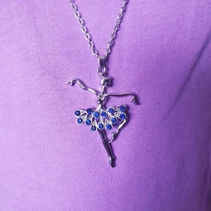 20" Silver Tone Dancer Ballerina Blue Stone Dancer Pendant Necklace - Picture 1 of 9
