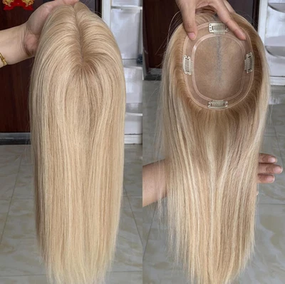 14" 16" 18" Mono Base Rooted Blonde European Virgin Human Hair Toppers 5x6" - Image 1 of 4