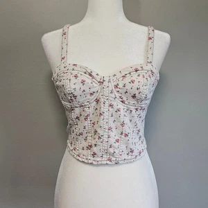 No Boundaries Tank Top Damen M weiß zierlich Blumen Korsett Bustier gesmokter Rücken - Bild 1 von 12
