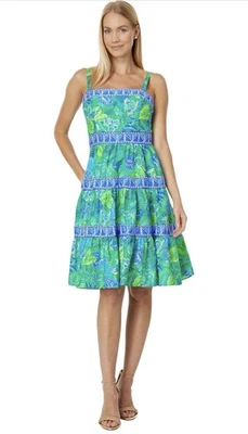 Vestido de Algodón Lilly Pulitzer Casidee Verde Botánico en A Flutter Talla 2 Usado en Excelente Condición Foto 1 de 4