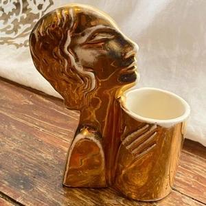 Vintage Antique Art Deco Woman Holding Vase Gold Ceramic Czechoslovakia 5 1/2" - Picture 1 of 9