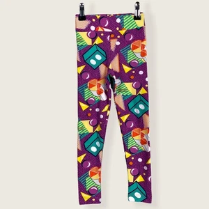 LuLaRoe Disney Mickey Mouse Girls Leggings SMALL MEDIUM Purple Orange Geo Print - Picture 1 of 7
