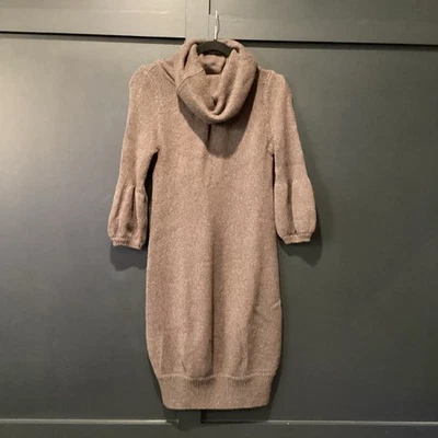 Vince Knit wool Sweater mini Dress 3/4 Sleeve cowlneck Soft cozy brown Sz S - Image 1 of 4