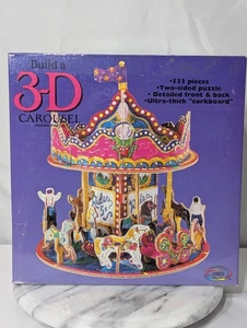 BUILD A 3D CAROUSEL merry-go-round jigsaw puzzle 1994 corkboard 3-D model-NEW - Picture 1 of 6