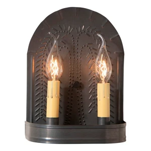 Irvins Country Tinware Double Sconce with Willow in Kettle Black - Picture 1 of 3