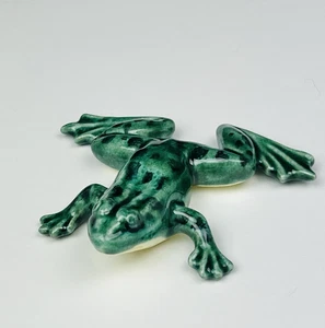 Vintage Ceramic Glazed Frog Figurine Greens Spotted large signed Pagi - Picture 1 of 16