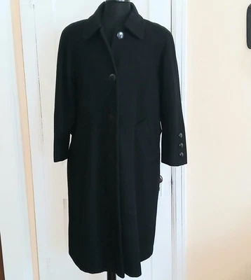 Abrigo largo de lana negro azul marino Ashley Scott vintage para mujer hecho en EE. UU. talla 14 Foto 1 de 4