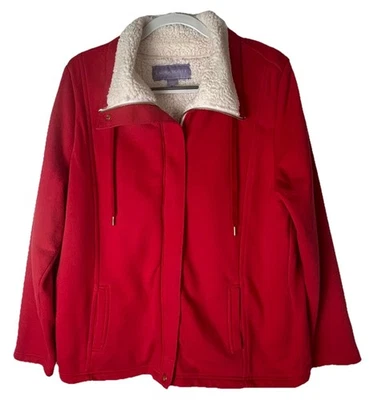Винтажный Laura Scott Куртка Пальто женщин XL шерпа с подкладкой красный флис молнии/Snap Sears - Изображение 1 из 4