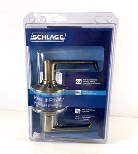 Schlage Flair Door Lever F40 V FLA 609 Bed & Bath Antique Brass Finish - Picture 1 of 10