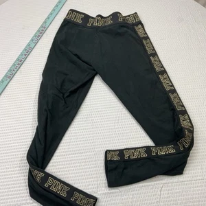 Victorias Secret ROSA Gold Bling Pantaloni Yoga Nero Donna M - Foto 1 di 5
