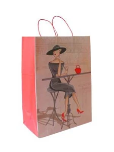 Papiertragetaschen rosa "Elegance" Papiertüten rote Kordel, 32 + 17 x 44 cm - Bild 1 von 6