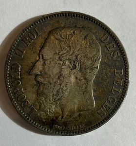 Belgium, Leopold II, 5 Francs, 5 Frank, 1872 Silver, KM:24, NICE TONING!!!!! - Picture 1 of 4