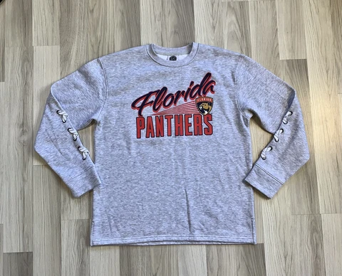 Florida Panthers NHL Laced Sleeves Womens Crewneck Sweater. Size Medium Cover