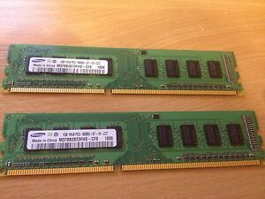 2GB (2x1GB) Samsung 1Rx8 PC3 8500U 1066mhz DDR3 RAM Desktop Memory Kit PC Pair