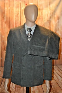 Alain Dupetit Men Double Breast Corduroy Olive Green Suit Sz 40R Wst 34x34 - Picture 1 of 20