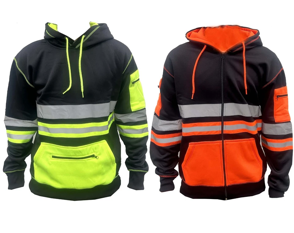 Hi Viz Vis High Visibility Pullover Hoodie Work Wear Zip sweatshirt Fleece S-2XL - Image 1 of 1
