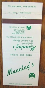 IRISH PUB MATCHBOOK MATCHCOVER: MANNING'S (MILWAUKEE, WISCONSIN) -E8 - Imagen 1 de 1