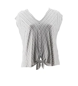 Democracy Striped Knit Tie-Front Top Heather Gray Stripe 2X NEW (752) - Picture 1 of 8