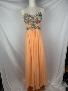 Vintage Cache Dress Size 0-2 Peach Silk Chiffon Beaded Rhinestones Fairy Whimsy - Picture 1 of 19