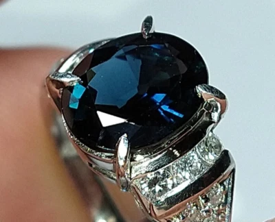 Anillo de diamantes zafiro natural de platino macizo de 3,22 quilates 8,5 gramos - talla 7,75 *GIA Foto 1 de 4