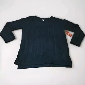 Womens Faded Glory Vneck cable knit tunic sweater Black size Large (12-14) new - Picture 1 of 11