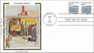 Lunch Wagon 1890s Transportation Pair Columbus USA Colorano Silk FDC 1991 - Picture 1 of 1