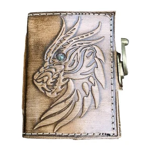 Witchy Spell Book Brown Dragon Grimoire Handmade Leather Journal Book of Shadows - Picture 1 of 12