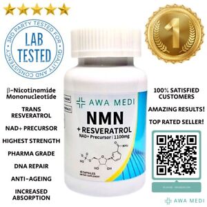 NMN + TRANS RESVERATROL Capsules 1100mg LAB TESTED Nicotinamide Mononucleotide