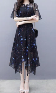 Women Floral Chiffon Short Sleeve Dresses Elegant Evening for Cocktail Party - Picture 1 of 6