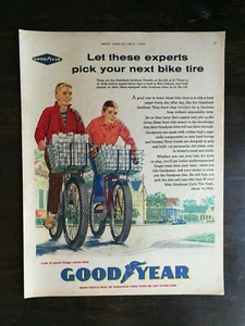 Vintage 1960 Good Year Bicycle Tires Boys on Bike Baskets Full Page Original Ad - Picture 1 of 1