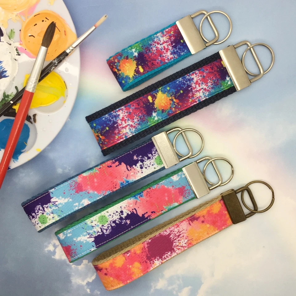 Llavero muñequera salpicaduras de pintura, llavero salpicaduras de pintura arco iris, regalo de maestro de arte Foto 1 de 1