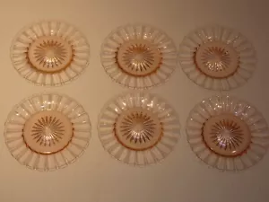 Vintage Heisey Set 6 Pink Depression Glass Bread Plates, Petal and Flower Design - Picture 1 of 4