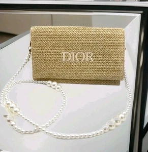 Christian Dior Beauty VIP GWP Converted Straw Raffia Woven Pouch Bag NEW w Box - Picture 1 of 8