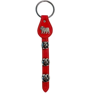 Bulldogge Anhänger rot Lederband Schlitten Glocke Türhänger Made in USA - Bild 1 von 4