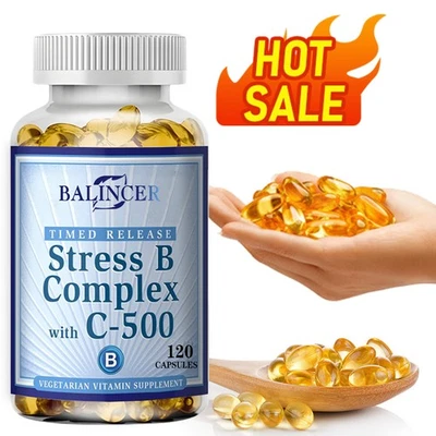 Vitamin B Complex High Strength B1 B2 B6 B5 B12 Biotin and Folic Acid 120 Caps - Image 1 of 4