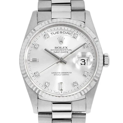 ROLEX Day Date 8P Diamond 2P Baguette Diamond 18239A Silver W Number second ... - Image 1 of 4