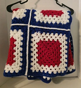 American Flag USA Hand Made Afghan Crochet Blanket Throw 32"x54" - Picture 1 of 5