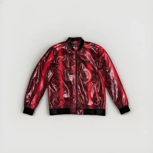 BARABAS Men's Red Black Snake Cobra Zipper Closure Bomber Jacket Size 3XL - Picture 1 of 11