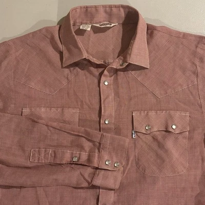 Vintage 60s 70s Levi's Western Sawtooth Pearl Snap Shirt Large Red I-18 - Image 1 of 4