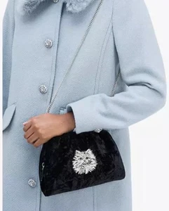 Kate Spade Pretty Kitty Tasche schwarz Samt bestickt Party Katze Neuheit Neu mit Etikett RAR - Bild 1 von 11